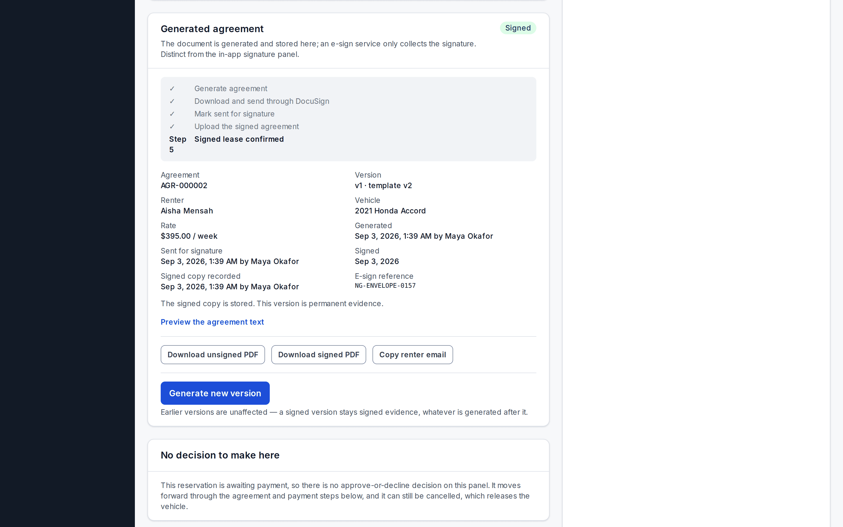 Lumetrin OS Rental agreement record